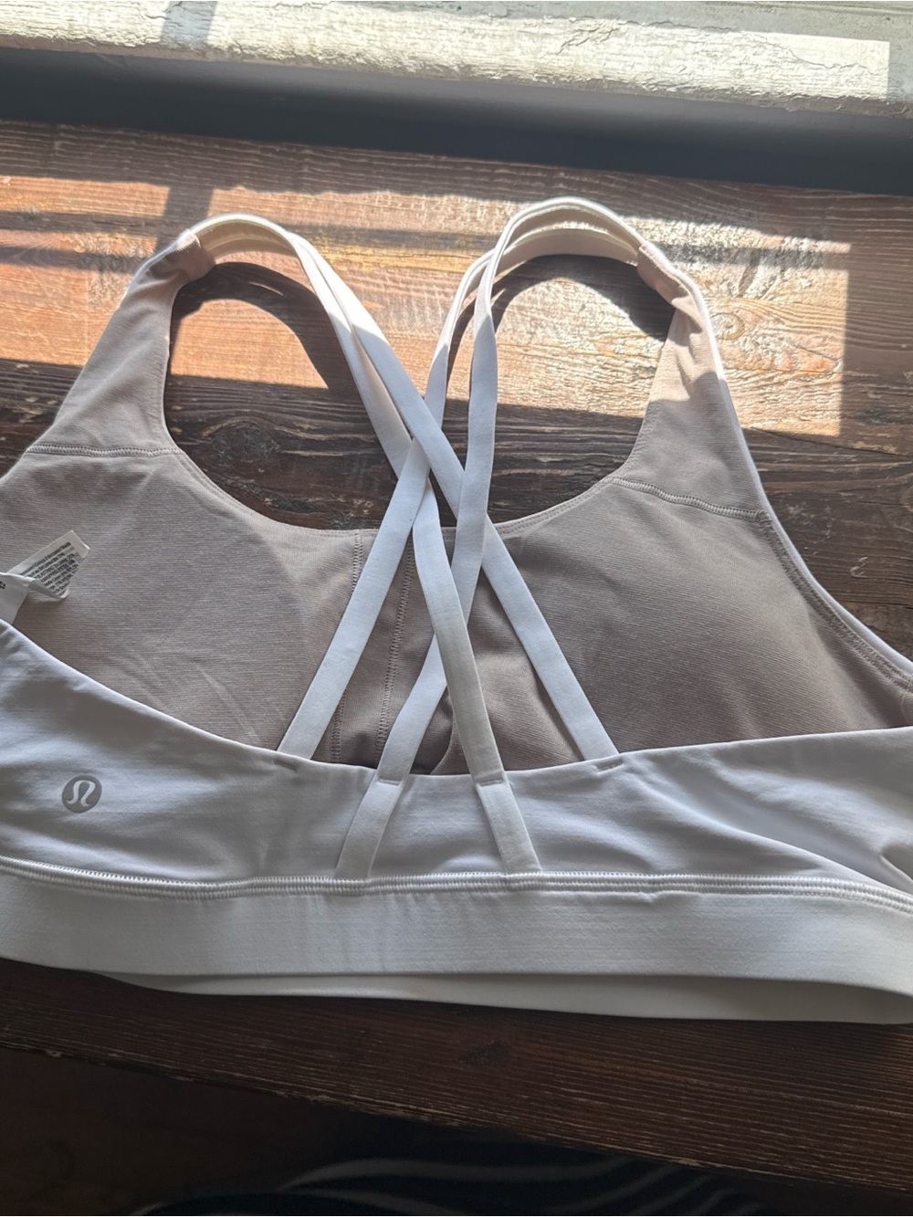 lululemon athletica Light Gray and White Strappy Cross-Back Sports Bra